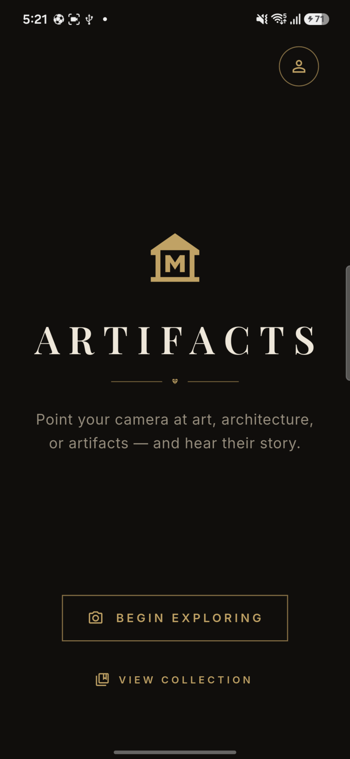 Artifacts home screen